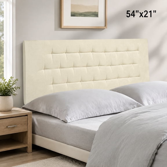 Full Size Upholstered Headboard 54" x 21", No-Tools Wall Mounted, Modern Beige Linen with Button Diamond Tufted Design