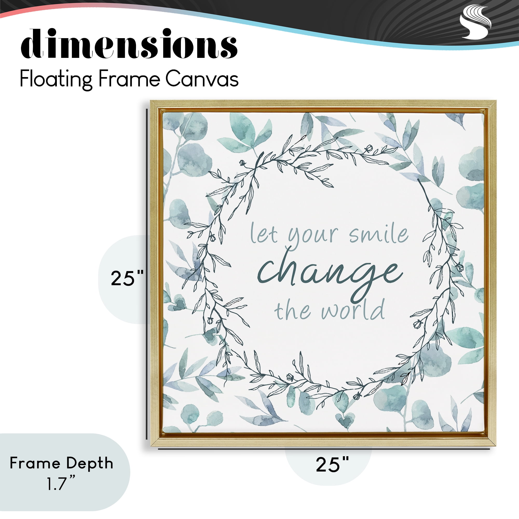Stupell Industries Smile Change The World Gold Framed Floater Canvas Wall Art, design by Kim Allen