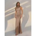 thumbnail image 3 of Khaki Backless Halter Maxi Dress With Ruched Waist And Tie Neck, 3 of 4