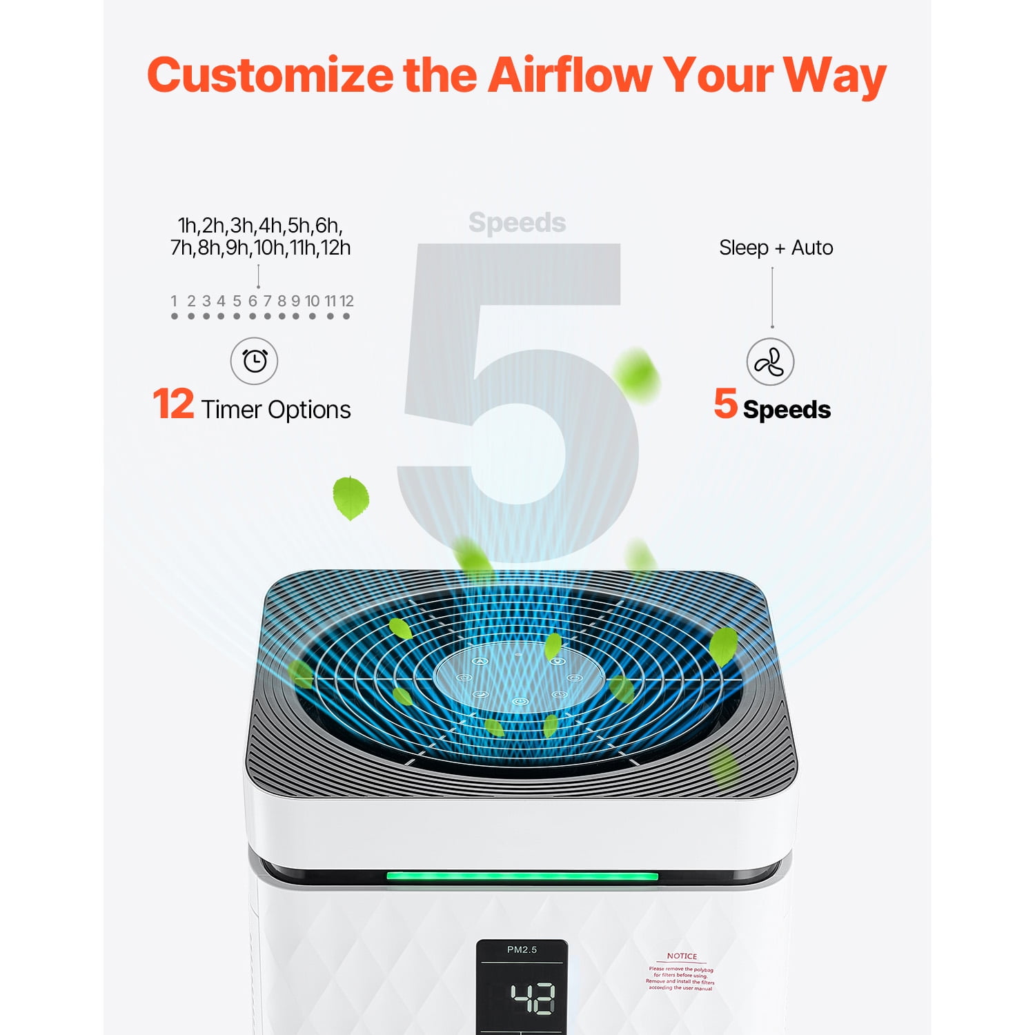 KFFKFF Air Sanitizer, H13 HEPA Filter, 3139 ft²/h Intelligent Air Sanitizer with Adjustable Speed & Child Safety Feature, Effective Air Purification with User-friendly Touch Interface