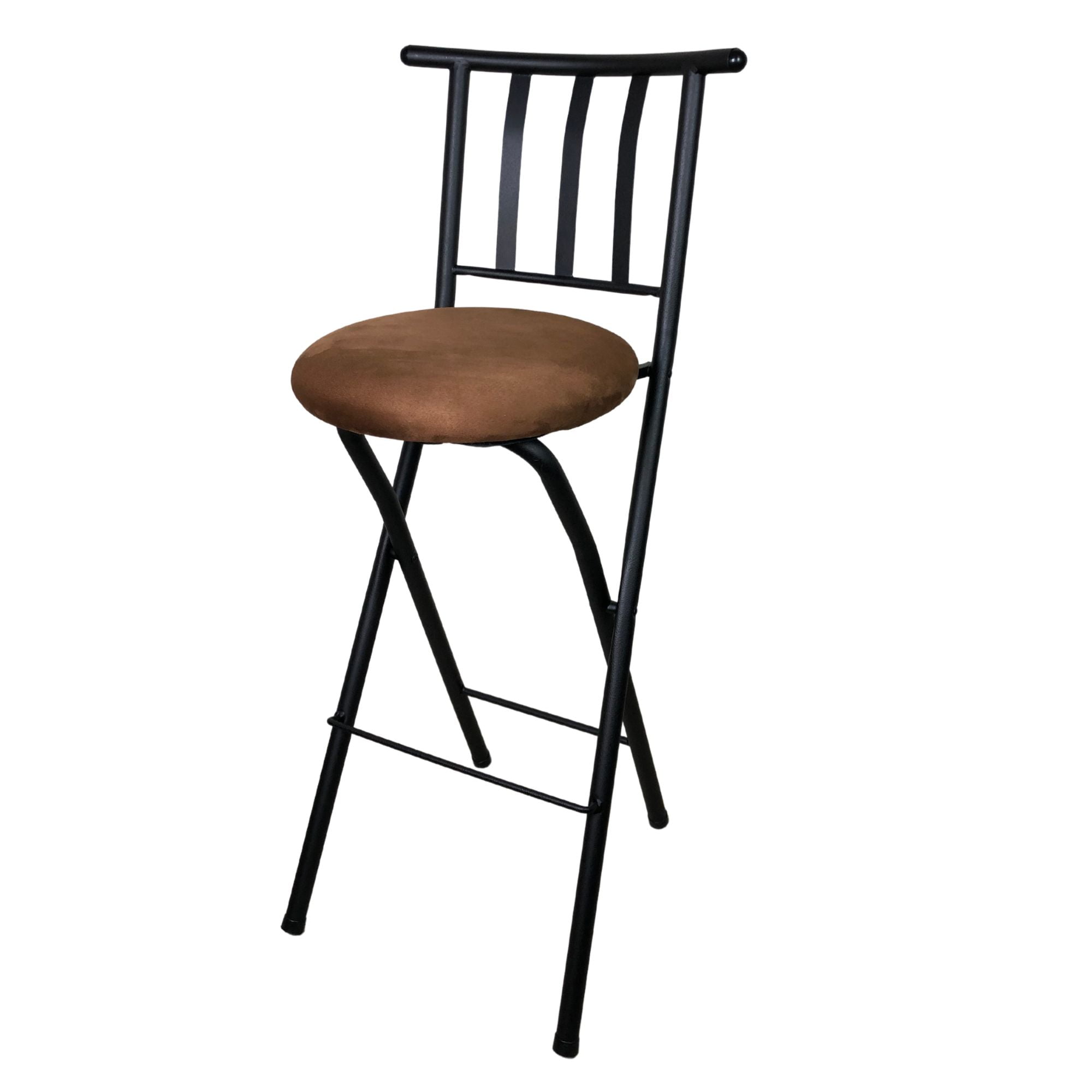 Mainstays 29 in Indoor Metal Folding Stool with Slat Back and Microfiber Seat