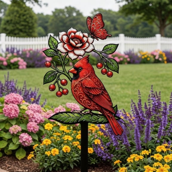 16" Red Cardinal Garden Stake - Metal Outdoor Decor for Patio & Yard
