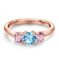 thumbnail image 3 of Gem Stone King 18K Rose Gold Plated Silver Swiss Blue Topaz and Pink Lab Grown Diamond Engagement Ring for Women | 1.15 Cttw | Round 5MM | Gemstone November Birthstone | Size 7, 3 of 6