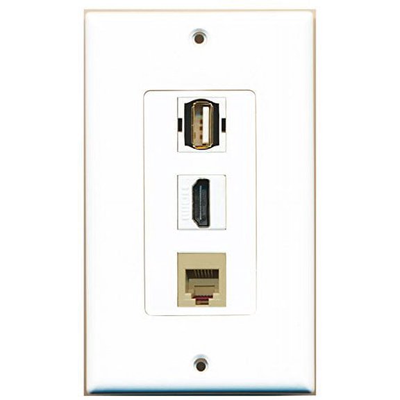 RiteAV - 1 Port HDMI and 1 Port USB A-A and 1 Port Phone RJ11 RJ12 Beige Decorative Wall Plate