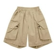 thumbnail image 4 of TEAJOPSUU Boys Cargo Shorts with Multi Pockets Summer Elastic Waist Cropped Pants for Kids Teens Loose Fit Knee Length Sport Pants 5-16Y A-Khaki, 4 of 4