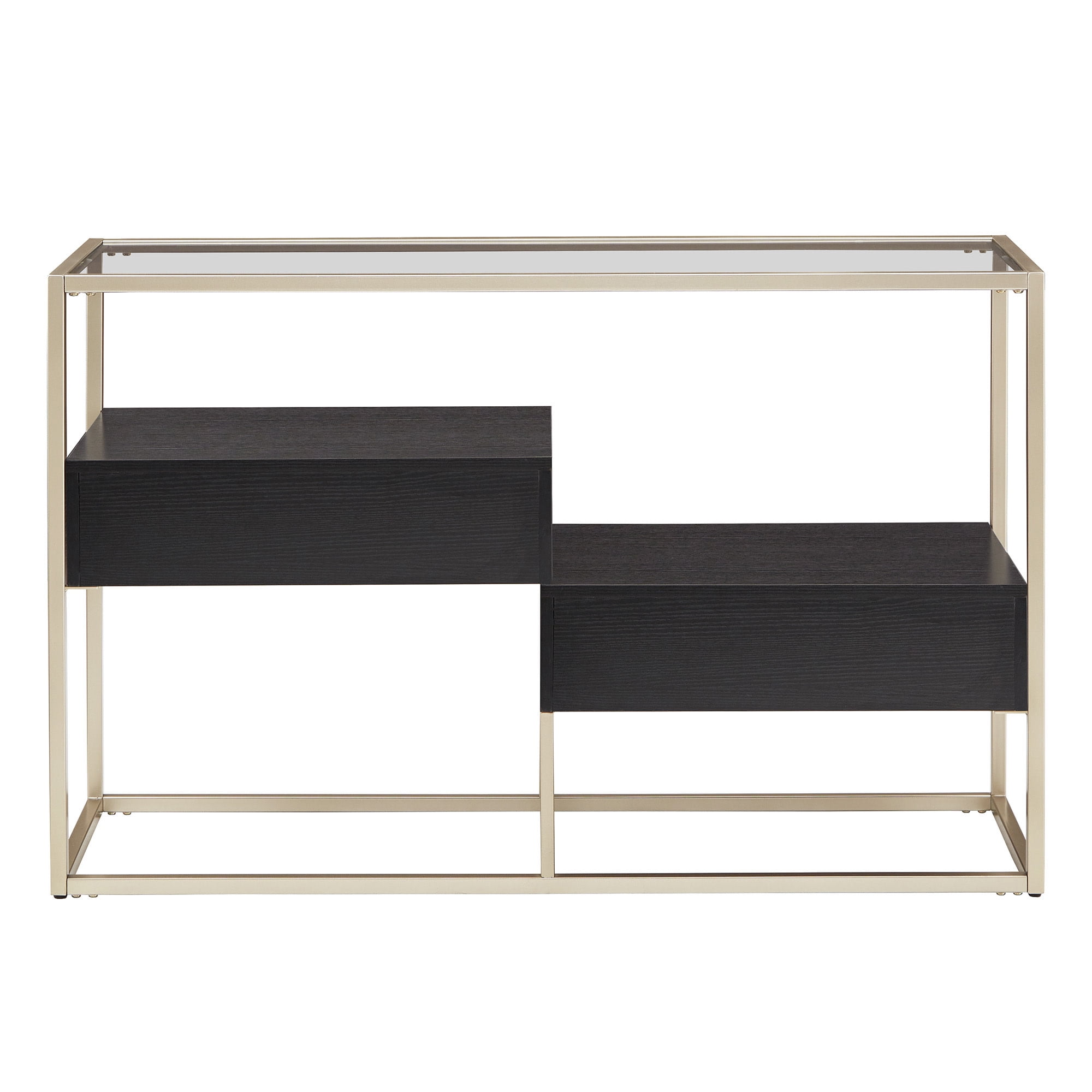 Weston Home Cava Metal and Wood Rectangular Console Table with Storage, Champagne Silver Finish