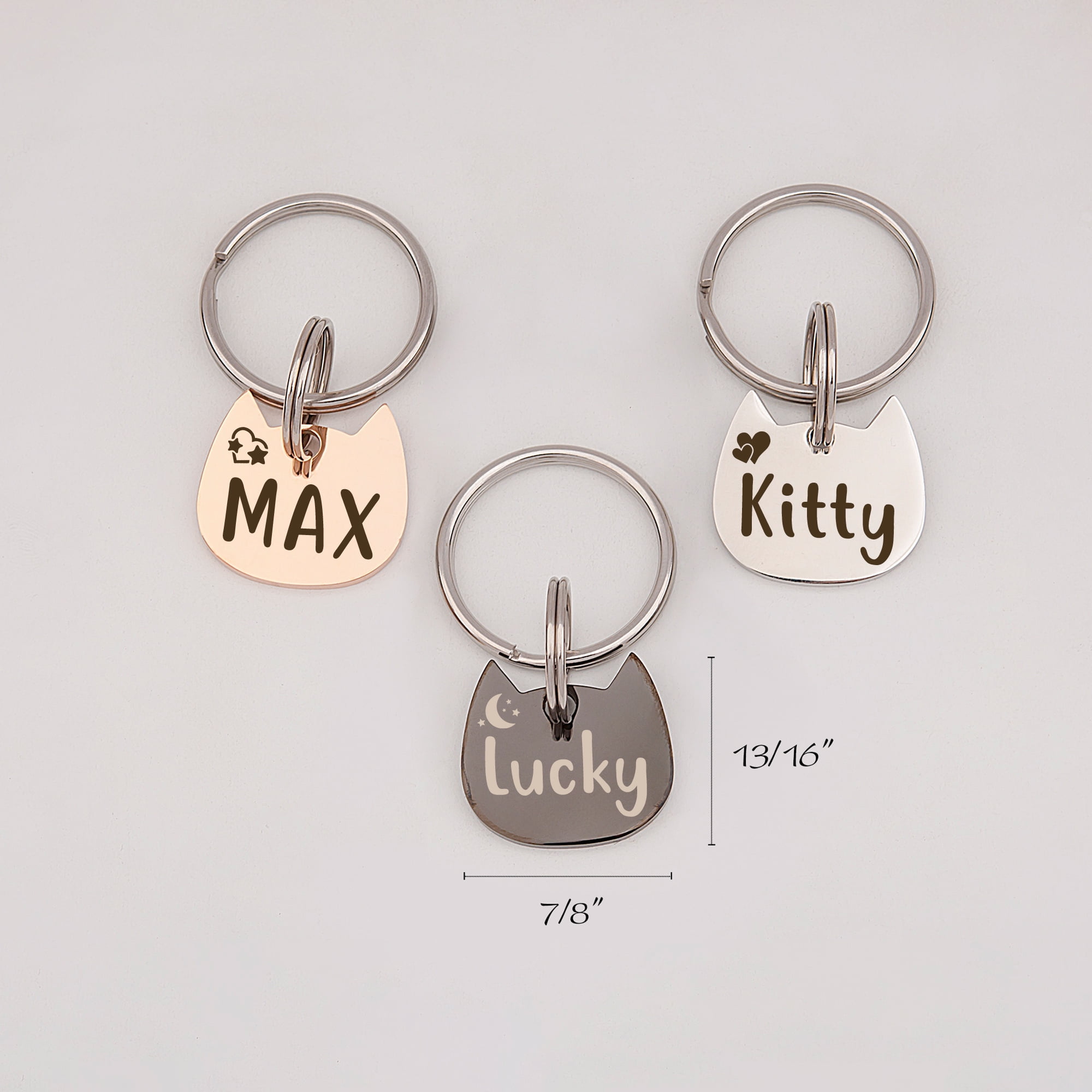 Cat Tag Personalized - Cat Id Tag - Pet Tags Cat - Cat Name Tag - Star and Moon Icon Pet Tag - Cute of Cat Tag Kitten Head Shape Tag