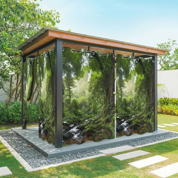 Outdoor Curtains for Patio Waterproof, Green Forest Outdoor Privacy Panels Grommet, Summer Botanical Watercolor Modern Art Blackout Outside Curtains for Porch/Cabana/Pergola/Gazebo 54"x95", 1 Panel
