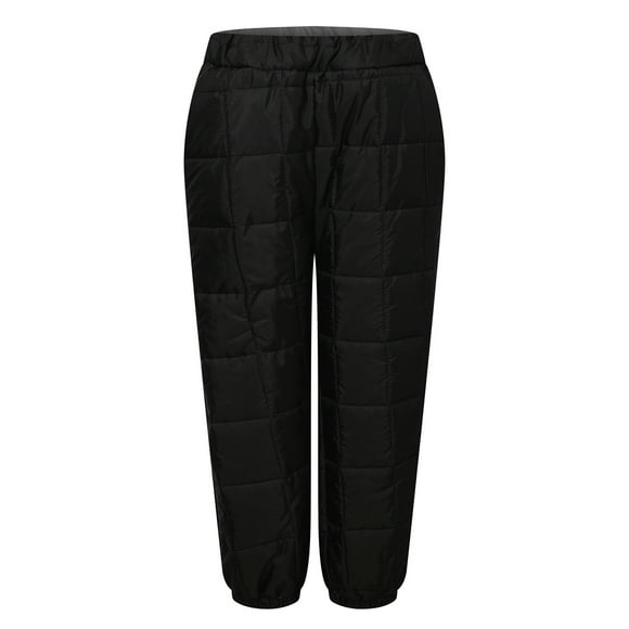 yardsong Women's Warm Down Puffer Pants Windproof Quilted Thick Ski Snow Pants with Pockets Winter Casual Trousers Black,XL