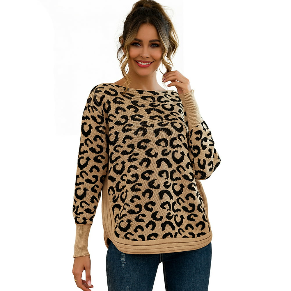 NEWTECHNOLOGYY - Women's Leopard Print Sweater Ladies Fashion Solid ...