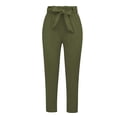 thumbnail image 1 of Pantalones elegantes de mujer de talle alto hasta el tobillo con cinturón. Verde Ejército L, 1 of 8
