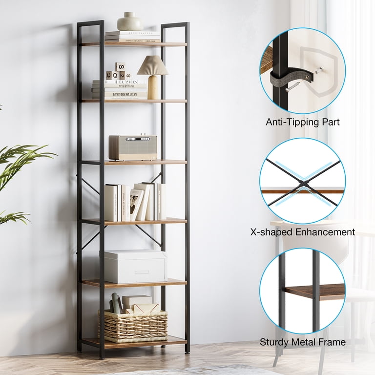 Casacomoda 6-Tier Bookcase Set of 2, Rust Brown Industrial photo 3