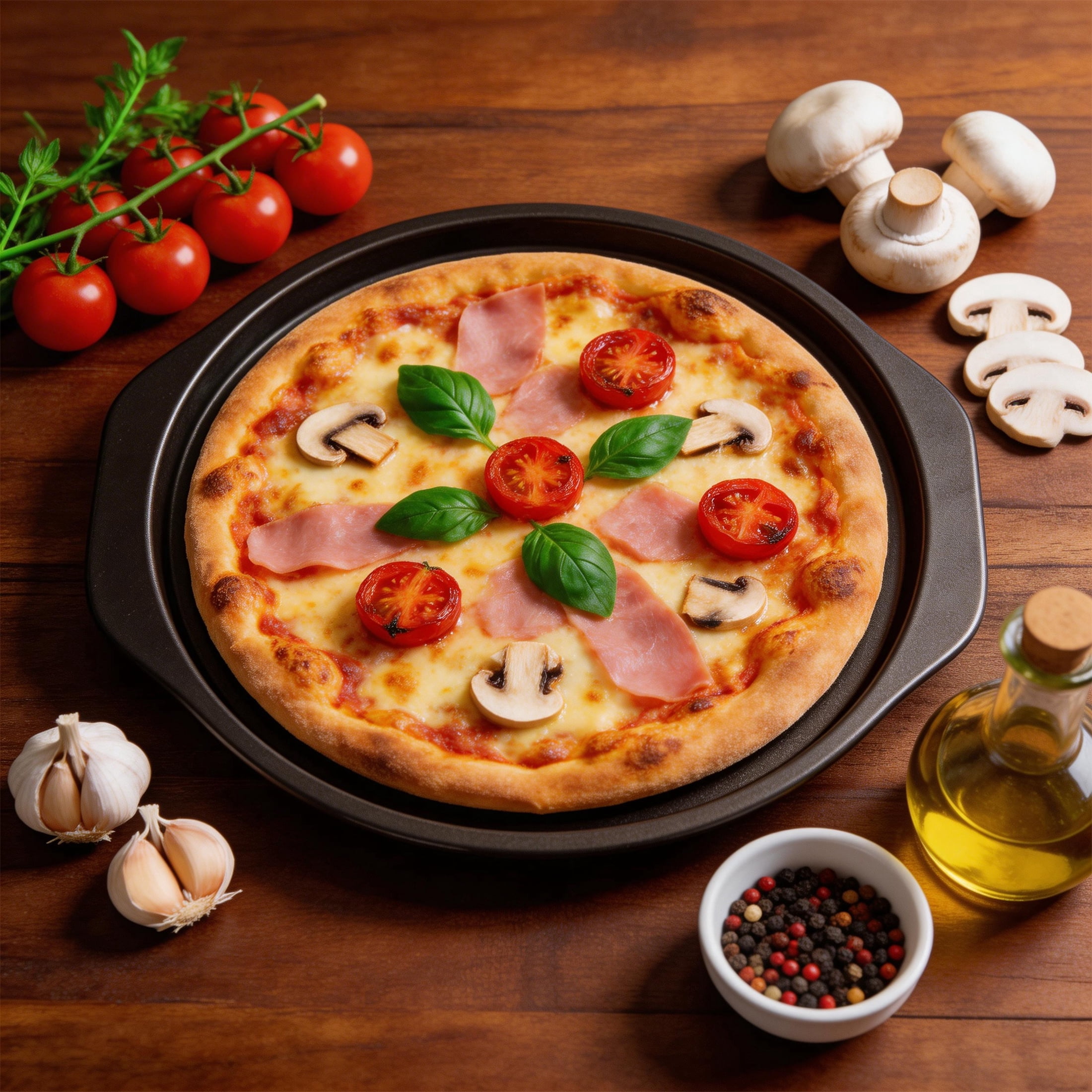 GARITIN Pizza Pan for Baking, 12.7 inch Non-Stick Round Baking Pan for Frozen & Homemade Pizza, Grey