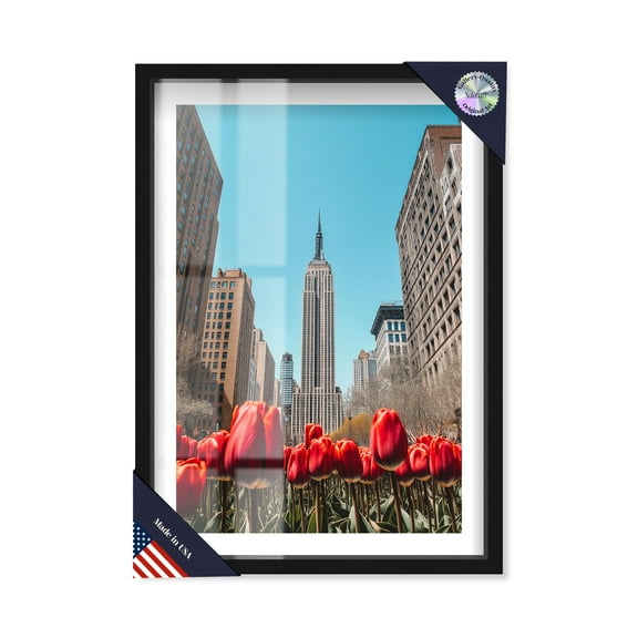 Floral New York II Shadowbox Print Sports Framed Prints by Notoriart, Black Frame, 11 x 16