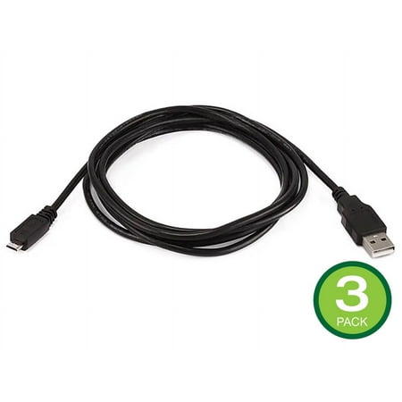 UPC: 0889028140604 | Monoprice USB Type-A to Micro Type-B 2.0 Cable – Black – 6 Feet (3-Pack) 5-Pin 28/28AWG  For Smartphones and Tablets