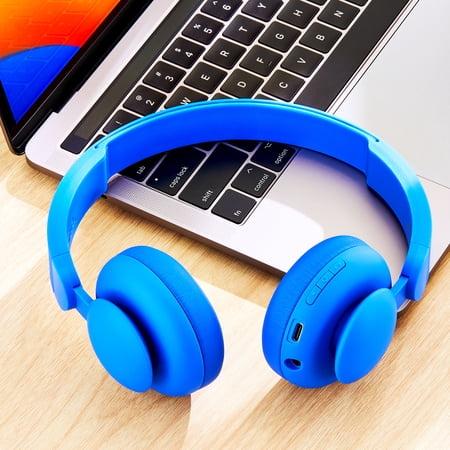 ONN BLUETOOTH WIRELESS ON-EAR HEADPHONES, BLUE, 24-HOUR PLAYTIME