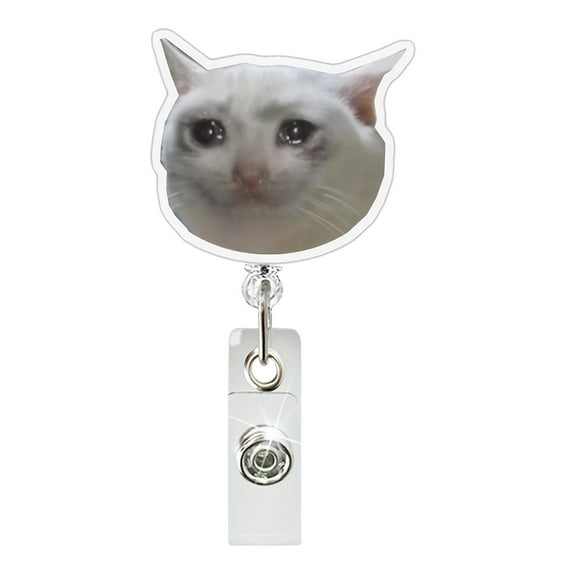 Gallickan Cute Cat Badge, Acrylic ID Holder, Retractable Clip, Flat Card Holder, Animal Themed Accessory for Work, Office, Personal Use, I