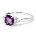 thumbnail image 3 of Gem Stone King 10K White Gold Purple Amethyst and White Moissanite 3-Stone Engagement Ring for Women (1.86 Cttw, 7MM Cushion Checkerboard and 4MM Trillion, Size 9), 3 of 6