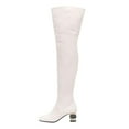 thumbnail image 2 of XYD Women's Classic Over The Knee Thigh High Boots Square Closed Toe Chunky Crystal Low Heel Side Zip Dress Party Shoes Size 7 White, 2 of 4