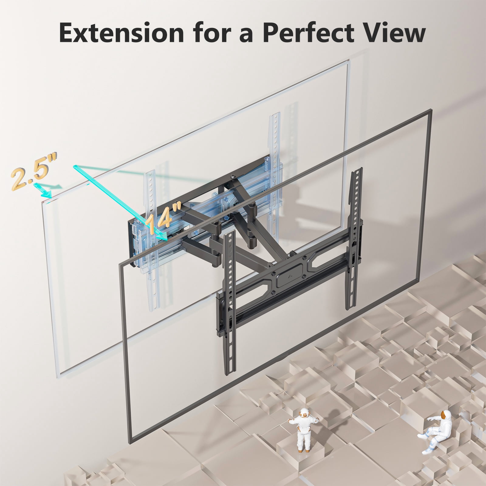 WALI TV Wall Mount for Most 32-70 inch Flat Curved TV, Full Motion Articulating Arm TV Bracket for LED, LCD, OLED Screen TVs up to 88lbs, Mounting Holes 400x400mm (FTM-2), Black