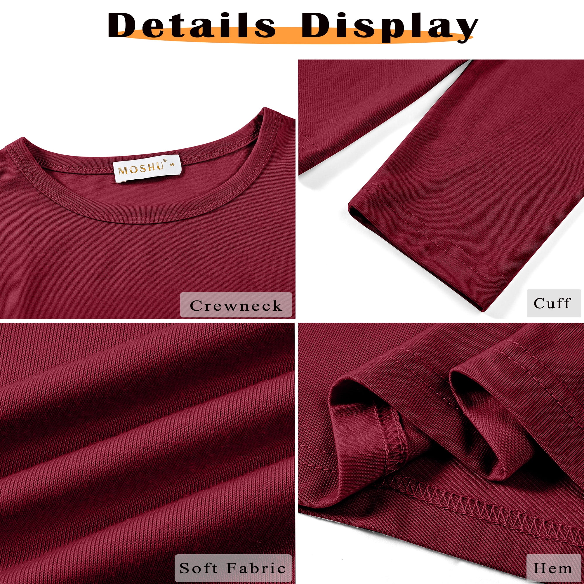 MOSHU 3 Pack T Shirts for Women Crew Neck Long Sleeve Womens shirts Casual Loose Fit Fall Tops