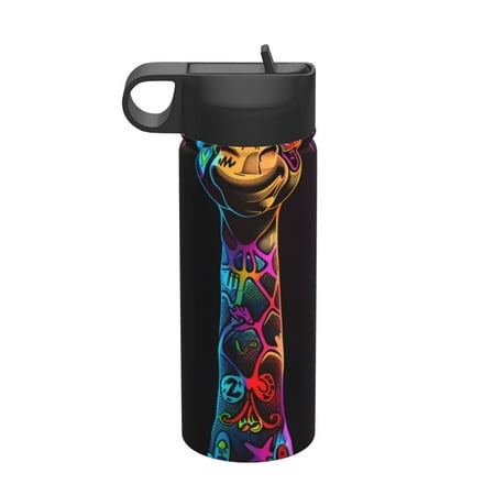 

KLL Neon Psychedelic Giraffe Pattern 18OZ Water Bottle With Straw Stainless Steel Sports Water Cup Flask Sports Water Cup Flask Wide Mouth Travel Thermal Mug