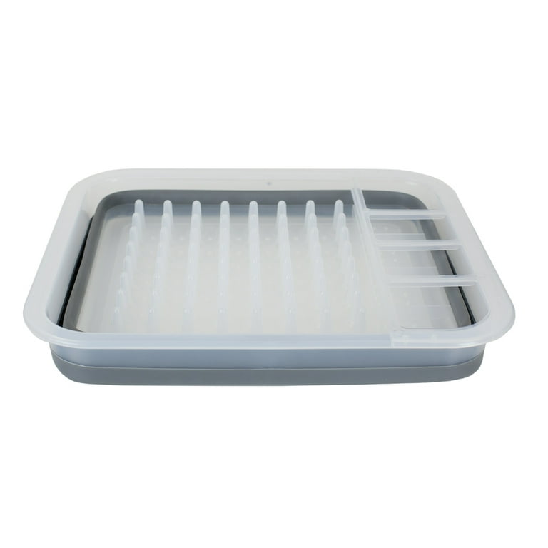 Home Basics Collapsible Plastic and Silicone Dish Rack, Clear