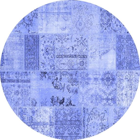 Ahgly Company Indoor Round Patchwork Blue Transitional Area Rugs, 3' Round
