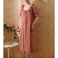 thumbnail image 3 of SWSMCLT Women's Cotton Pajamas Princess Pjs Cute Thin Bow Ruffle Comfy Spaghetti Strap Loungewear Short Sleeve Long Summer Orange Large, 3 of 4