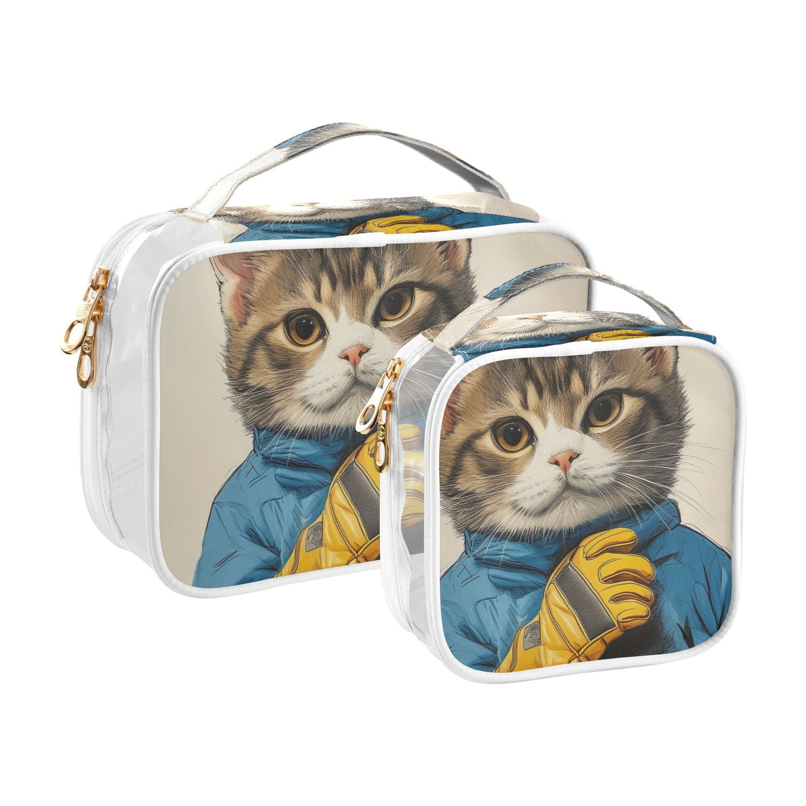 Clear Makeup Bags with Handle Large Opening 2 Pack Set Toiletry Bag Quart Size Bag, for Women Man Traveling Travel Essentials, Toiletries and Other. Cat Racer