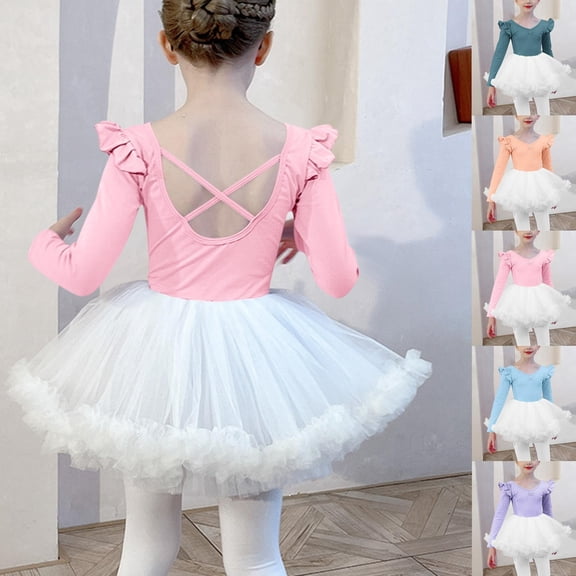 MKOSPLRT Ballet Leotards for Girls Toddler Leotard with Tutu Skirt Dance Tutu Dress Long Sleeve Gymnastics Outfits 3-13 Years