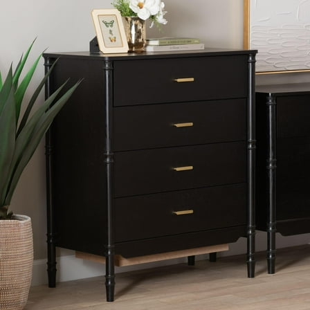 Baxton Studio Marisela Mid-Century Chest, 4-Drawer, Black