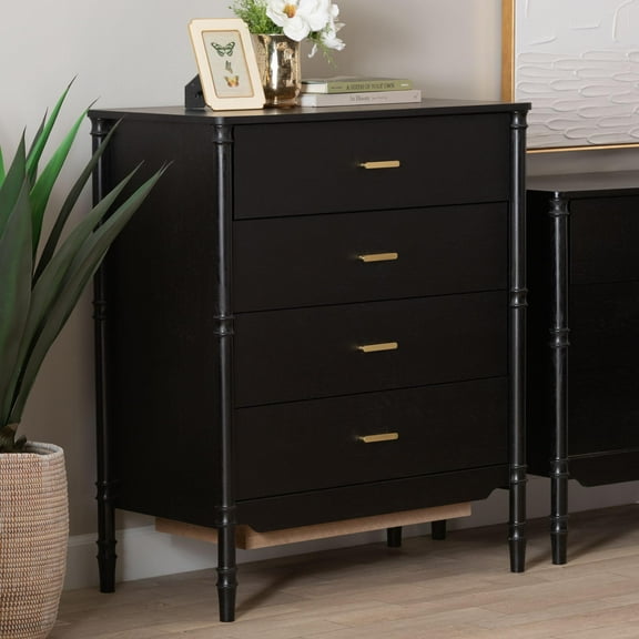Baxton Studio Marisela Mid-Century Chest, 4-Drawer, Black