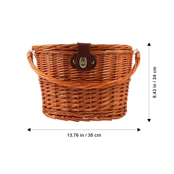 FOMIYES Brown Wicker Bike Basket with Lid and Handle, Front Handlebar Storage Basket for Accessories