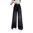 thumbnail image 2 of EnJoCho Girls Cute Star Print Baggy Denim Pants Elastic Waist Pull On Jeans Straight Wide Leg Casual Trousers for Kids 6-14 Years Stretch Comfortable Pants Jeans Loose Fit Fashion Trendy, 2 of 7