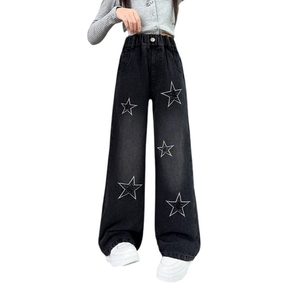 YunPes Star Baggy Jeans for Girls High Waisted Wide Leg Patchwork Jeans Trendy Y2K Streetwear Skater Denim Pants Aesthetic Trousers