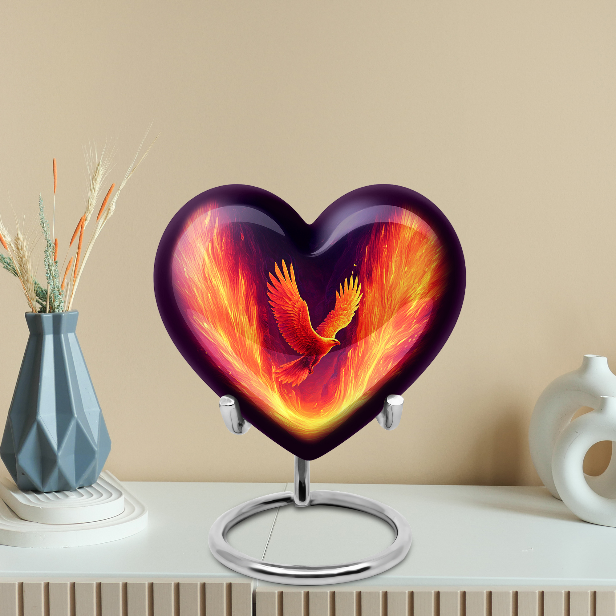 MUKTIVE Phoenix Urns for Human Ashes Mother & Father, dark Blue Heart Keepsake Cremated Ashes Holder, Unique Ash Little Urns for Humans for Men & Women, 3 Inch