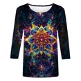 thumbnail image 4 of Sentuca - Camisetas para mujer, cuello redondo, manga 3/4, estilo bohemio, holgadas, con gráficos, color negro, talla XL, 4 of 5