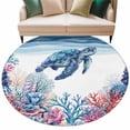 thumbnail image 2 of Blue Sea Turtles Round Living Room Rugs 5 ft, Red Coral Shell Ocean Life Summer Watercolor Washable Area Rug with Non-Slip Sturdy Edge Binding Round Carpet for Entryway Kitchen Bedroom Bathroom, 2 of 9