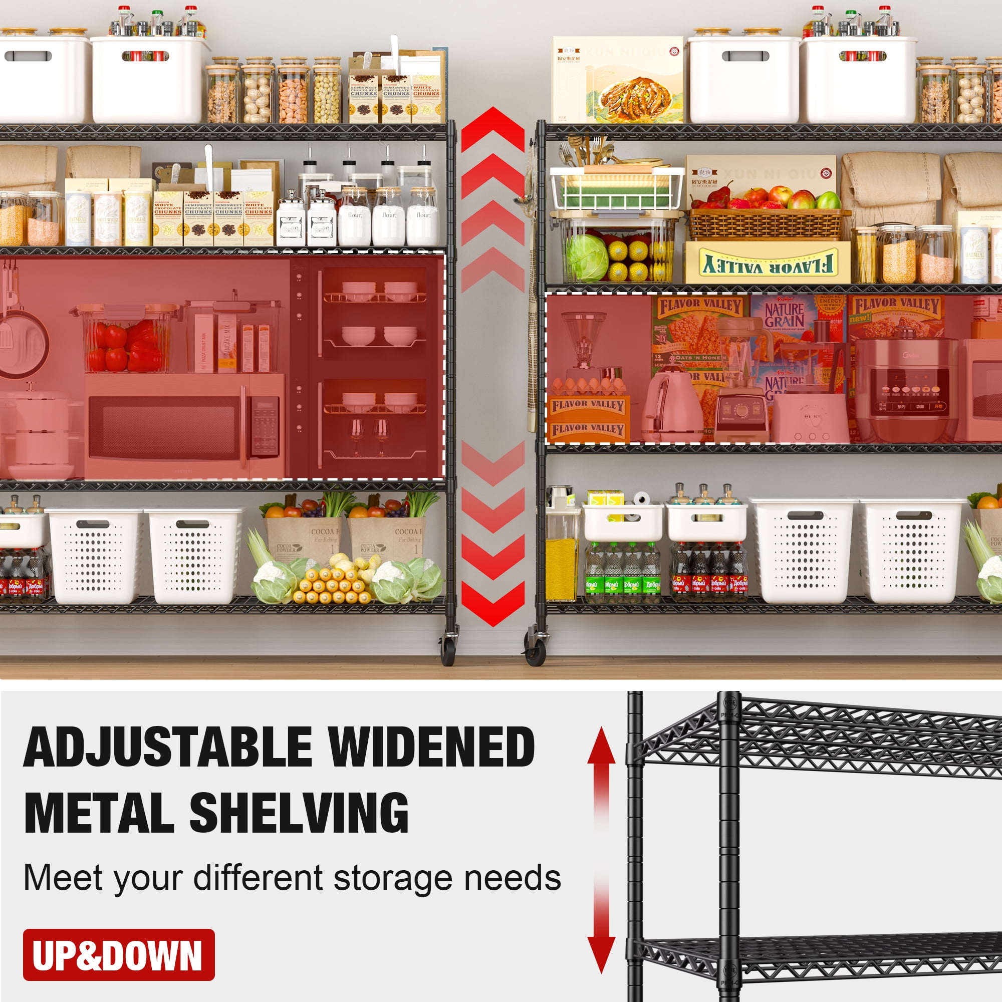 Prilinex 72"W Storage Shelves Load 1750LBS Wire Shelving Unit 5 Tier Garage Shelving Adjustable Metal Shelves Heavy Duty Organizer Rack for Pantry Kitchen, 72"W x 16"D x 76"H