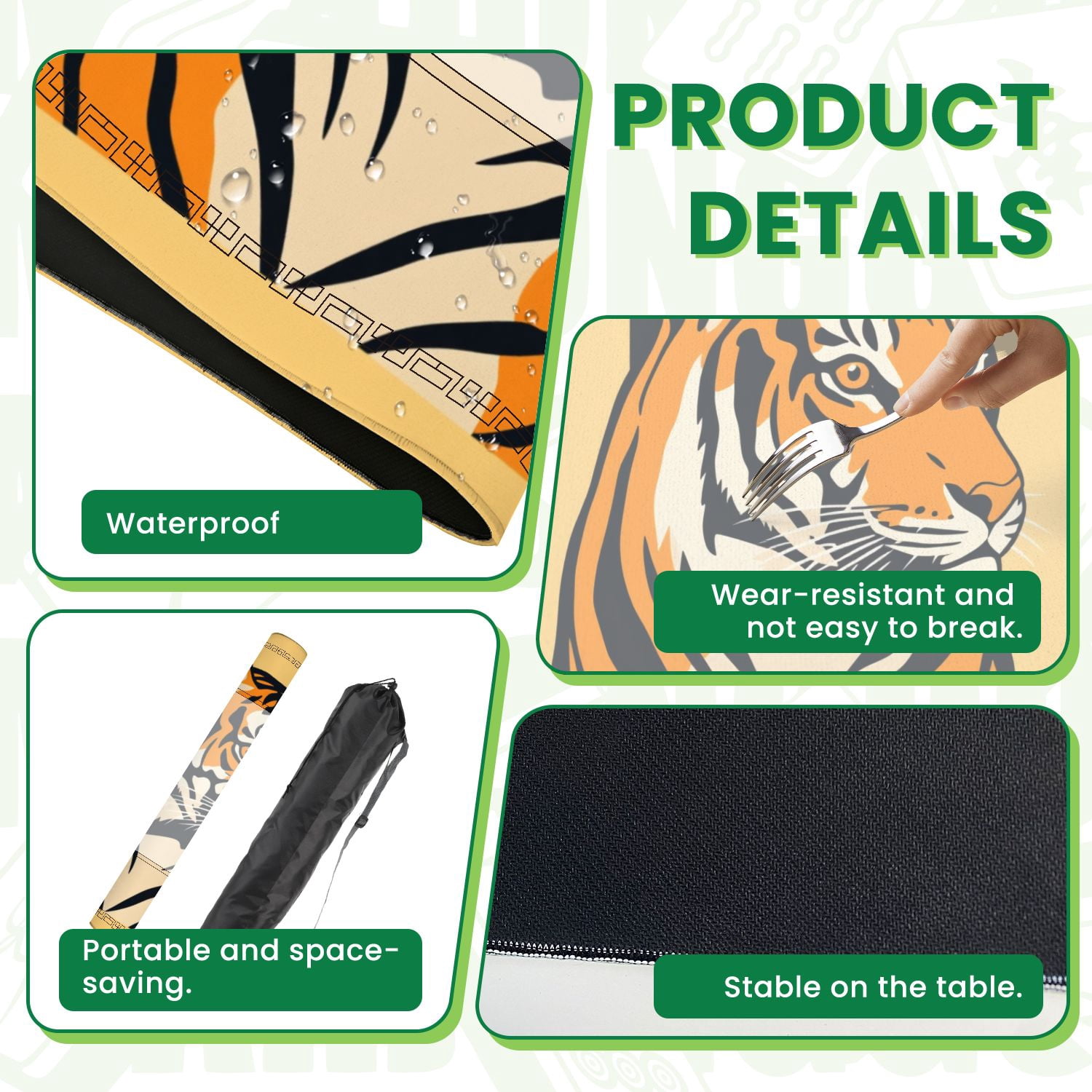Mahjong Mat 31.5" x 31.5" Bold Tiger Portrait Stripes Neutral Non-Slip Noise Reduction American Mahjong Tiles Table Cover for Dominoes Poker Card Board Games Gift