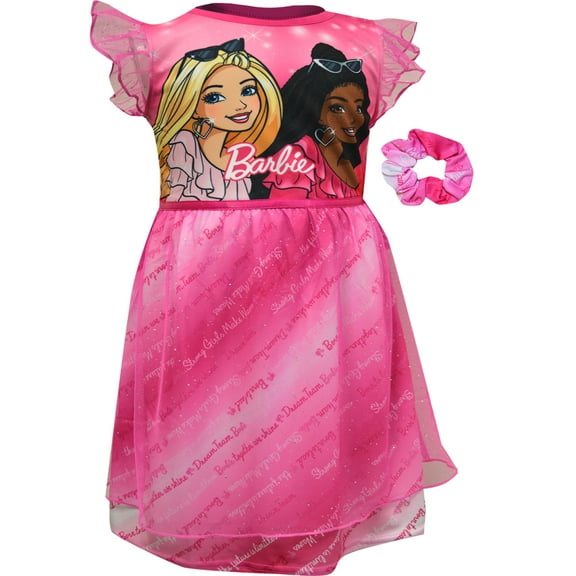 Komar Kids Girls Barbie Dress Up Toddler Nightgown with Scrunchie (3T)