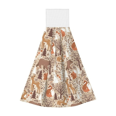 

Gaeub Woodland Animals in Neutral Tones Print Hand Towels with Hook Hanging Tie Towels Coral Velvet Dishtowels for Bathroom Restroom Home Decor