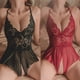 thumbnail image 2 of Ropa de dormir Sexy sin entrepierna para mujer, conjunto de pijamas transparentes florales de encaje, disfraces Y2k, monos de peluche, conjuntos de pijama eróticos con cuello en V profundo, 2 of 4