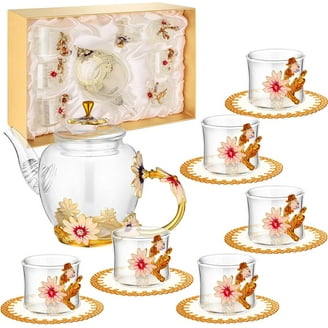 Made In Japan Tombo Dragonfly Blue Glazed Ceramic Tea Pot and Cups