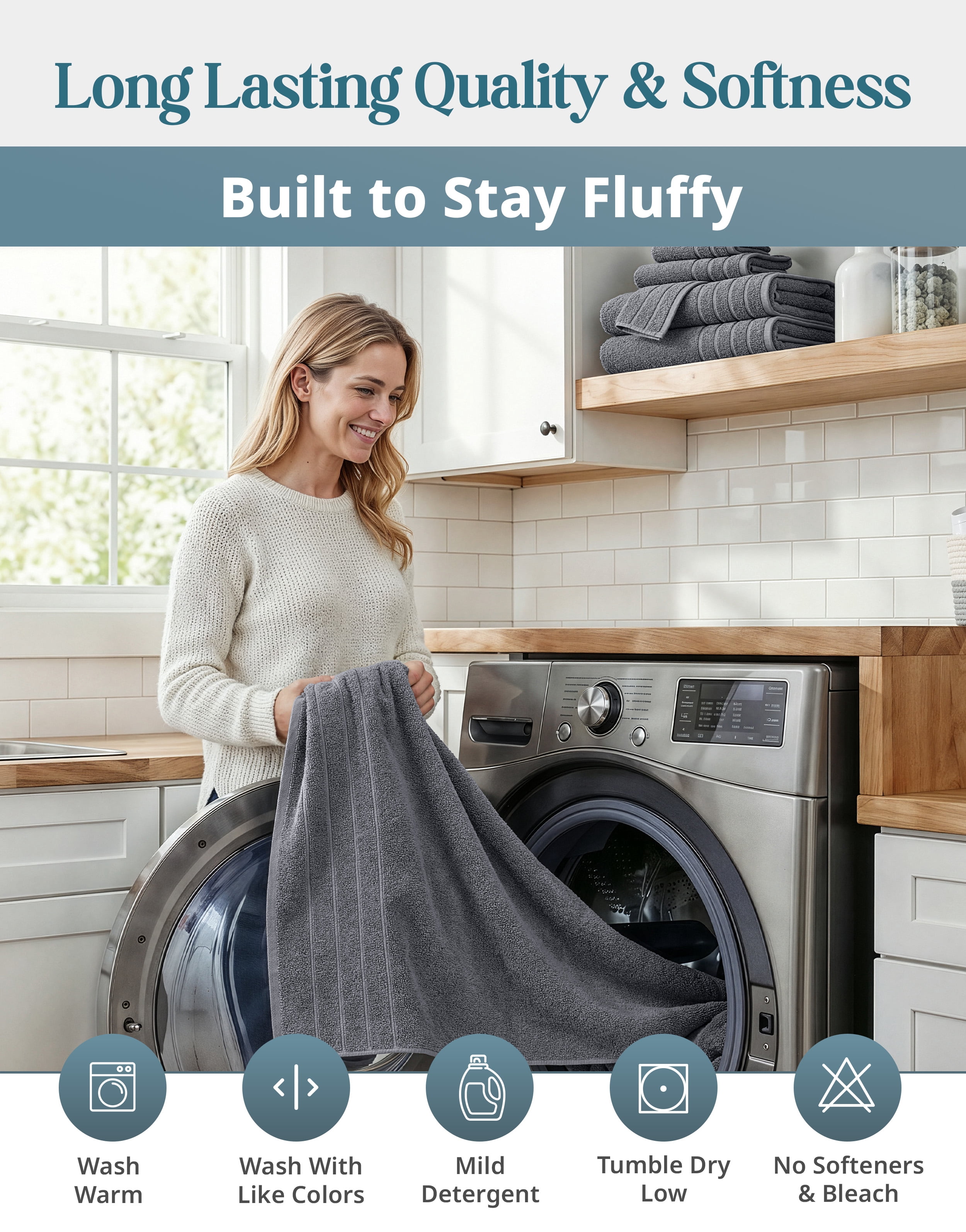 Casa Platino 100% Ring-Spun Cotton Towels Pack of 24 – 2 Bath Sheets, 2 Gym Towel, 2 Bath, 4 Fingertip, 6 Hand, 8 Washcloths, Ideal for Family & Airbnb, Easy Care – Cool Grey