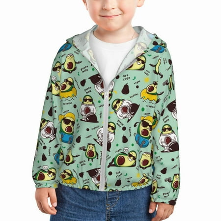 

Goofa Green Cute Avocado Printed Kids Zip-Up Hoodie Girls Boys UPF50+ Sun Protection Jacket Hooded Cooling Shirt-2 Years