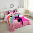 thumbnail image 3 of jejeloiu Gymnastics Sport Silhouette Full Size Comforter Sets,Kawaii Rainbow Stripe Bedding Comforter Set,Pink Stars Pattern Bedding Sets For Girls Kids,Super Cozy Room Decor Reversible,3-Piece, 3 of 8