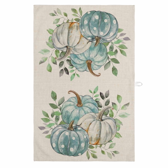 Aqua White Pumpkins Fall 1 Pack Kitchen Towel, Water Absorbent Dish Towel, Watercolor Rustic Thanksgiving Decorative Hand Towels - Quick Drying Cloth for Cooking Baking, 18x28 Inch