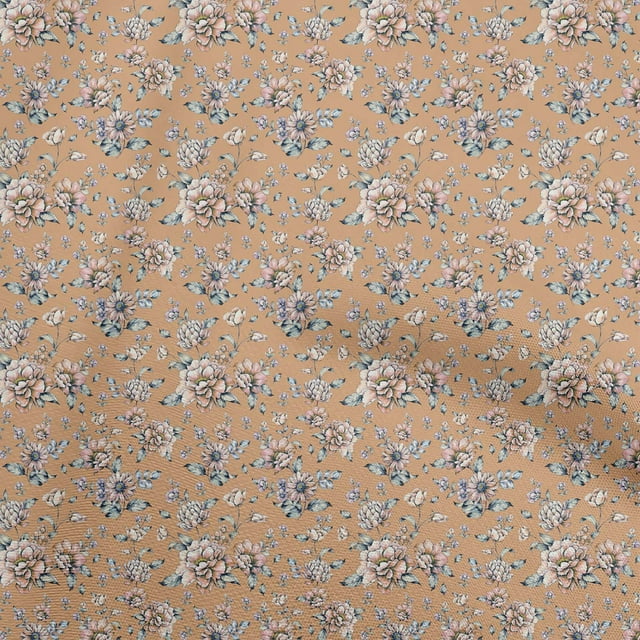 oneOone Georgette Viscose Light Brown Fabric Florals Fabric For Sewing Printed Craft Fabric By The Yard 42 Inch Wide